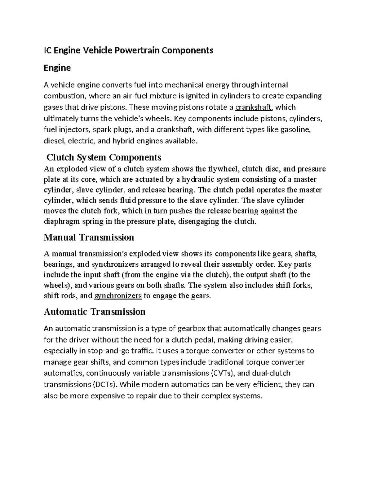 IC Engine Vehicle Powertrain Components Overview - Studocu