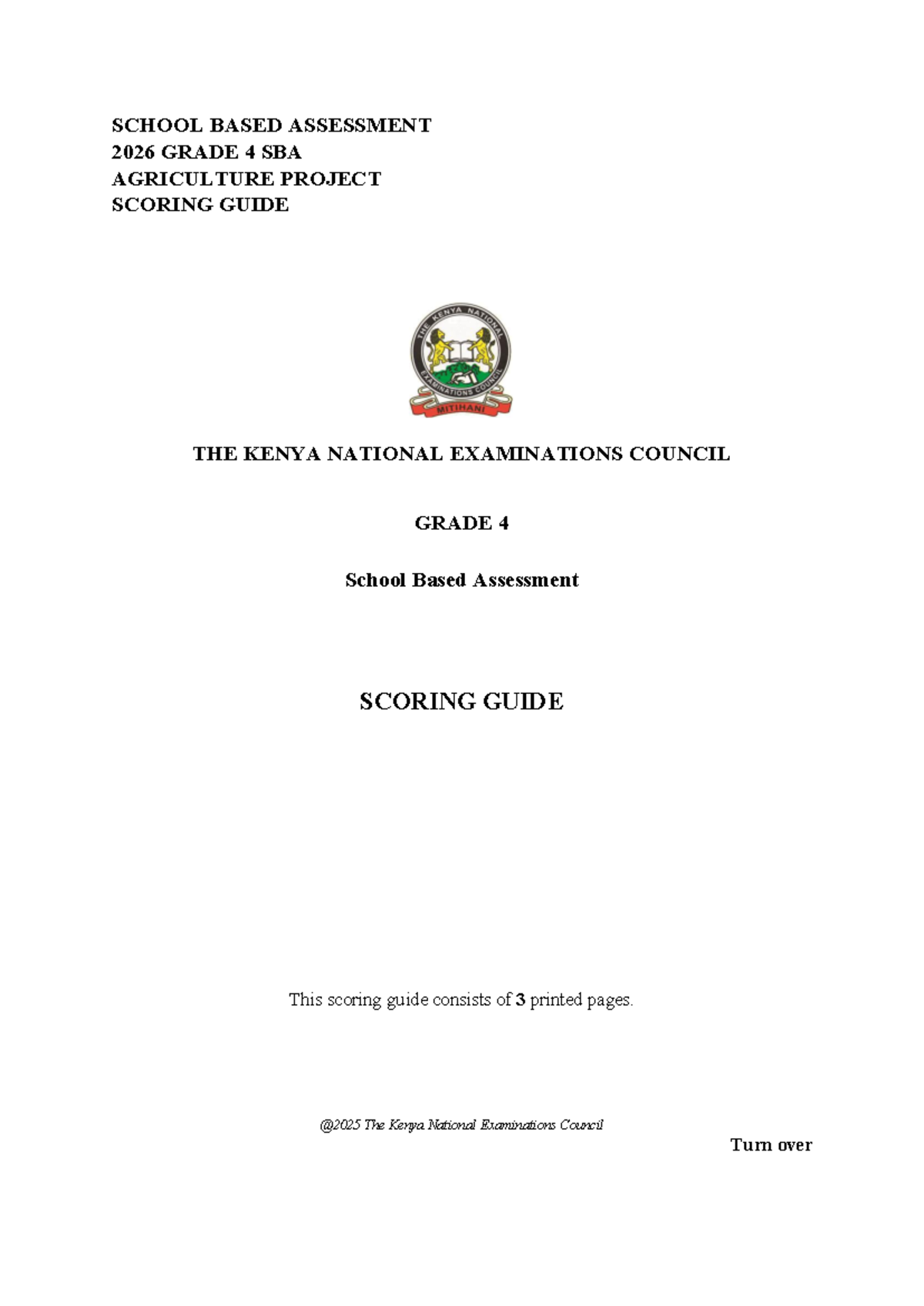 2026 Grade 4 SBA Agriculture Project Scoring Guide - Studocu