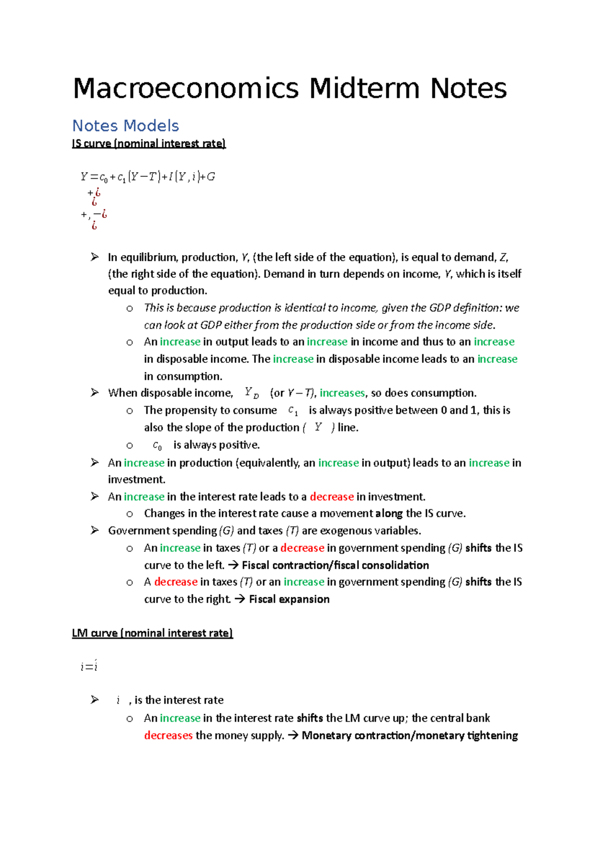Macroeconomics Midterm Study Notes: Key Models & Concepts - Studeersnel