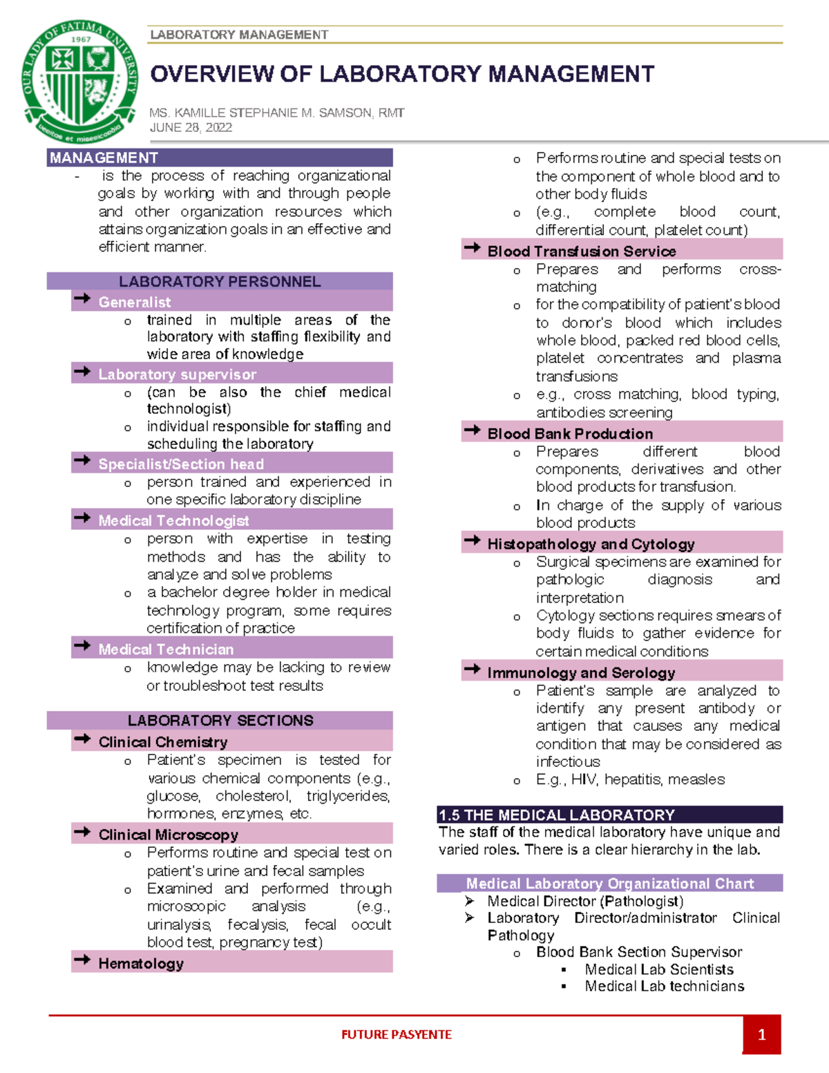 LMGT211 - Prelims - Laboratory Management Overview and Systems - Studocu