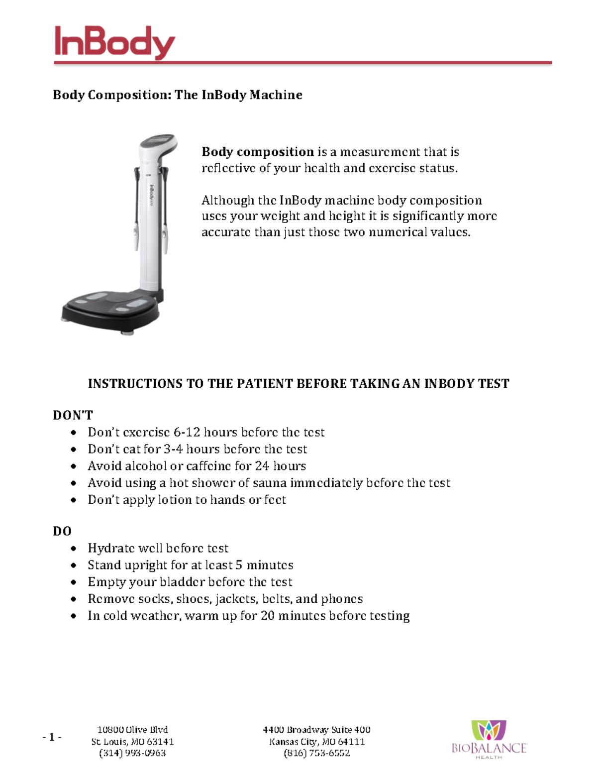 InBody Patient Handout: Pre-Test Instructions & Health Insights - Studocu