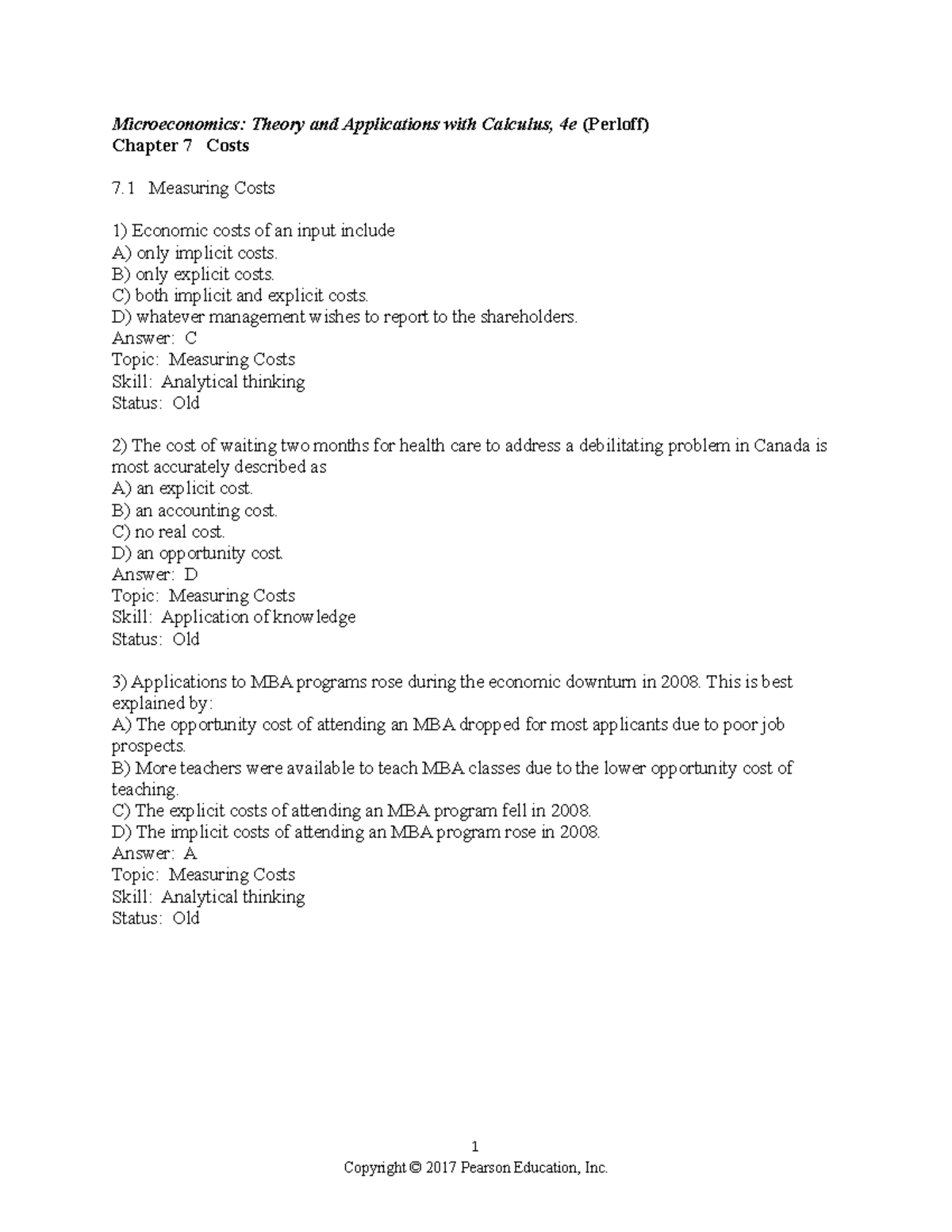 Chapter 07 - Answer 🔐 - Microeconomics: Theory and Applications with Calculus, 4e (Perloff ...