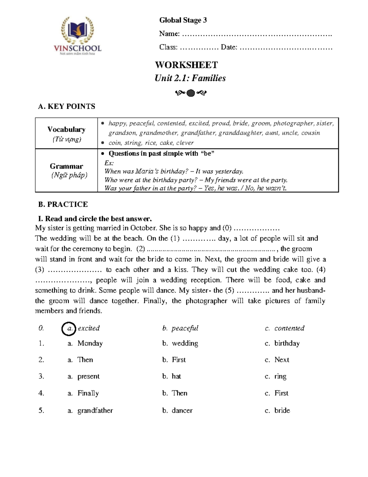 S3.W5.U2.1: Families Worksheet - Key Points & Practice - Studocu
