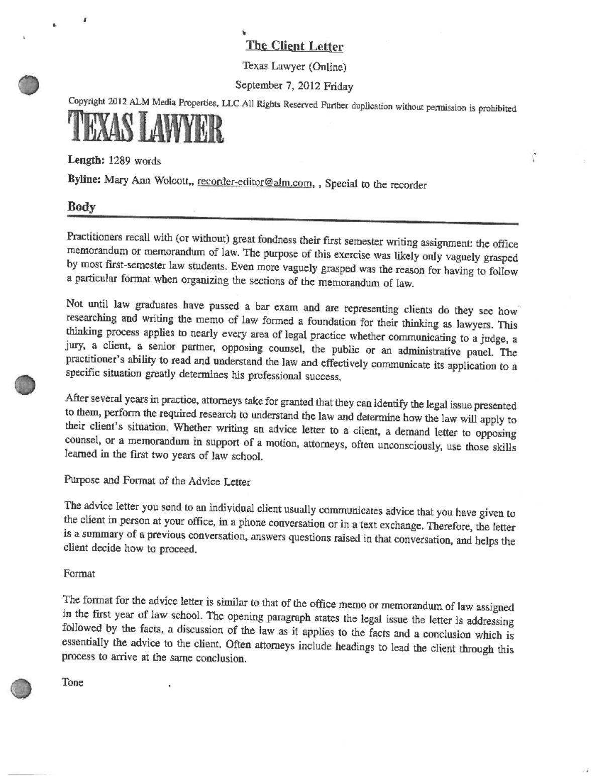 TX Lawyer: Guide to Writing an Effective Client Letter - Studocu