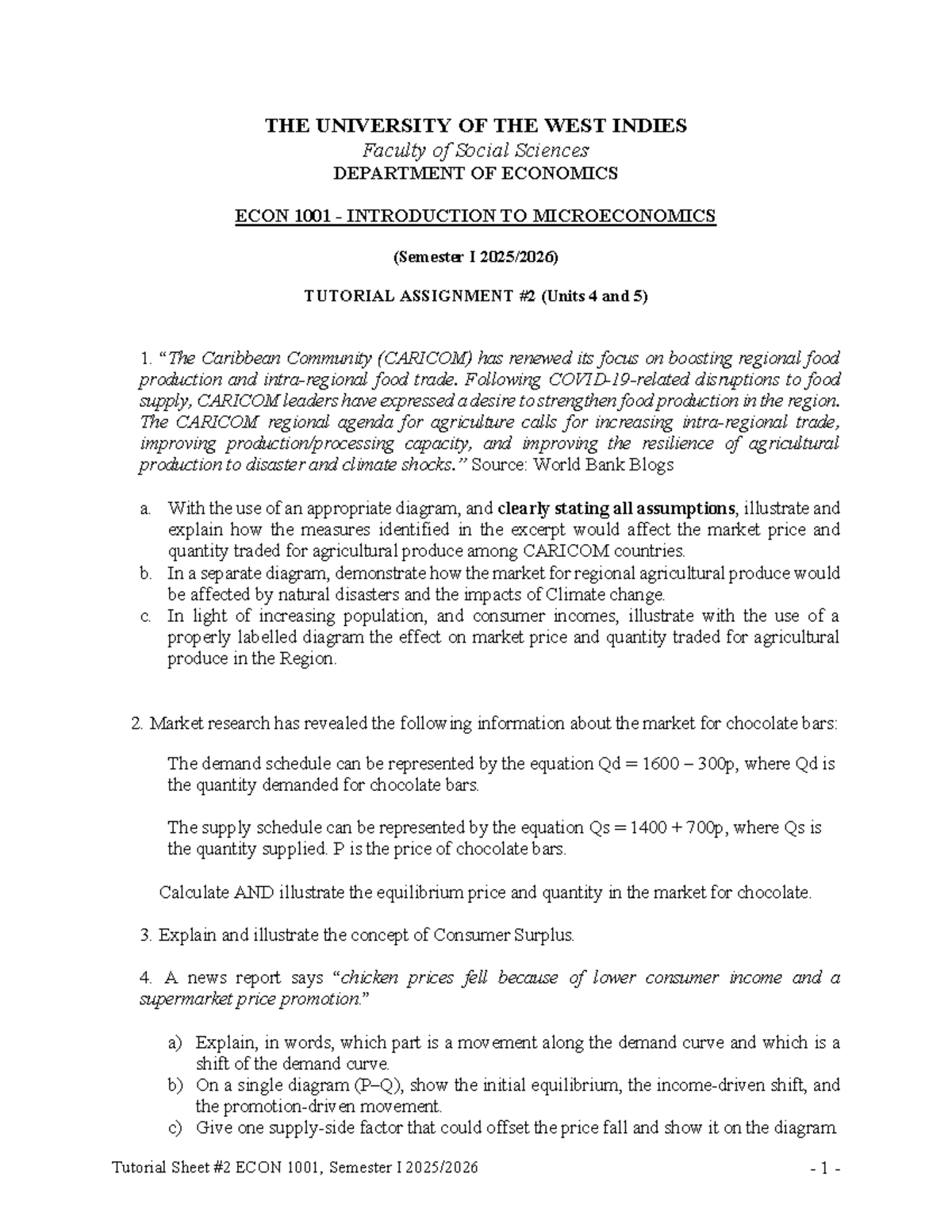 ECON 1001 Tutorial Assignment: Microeconomics Concepts & Diagrams - Studocu