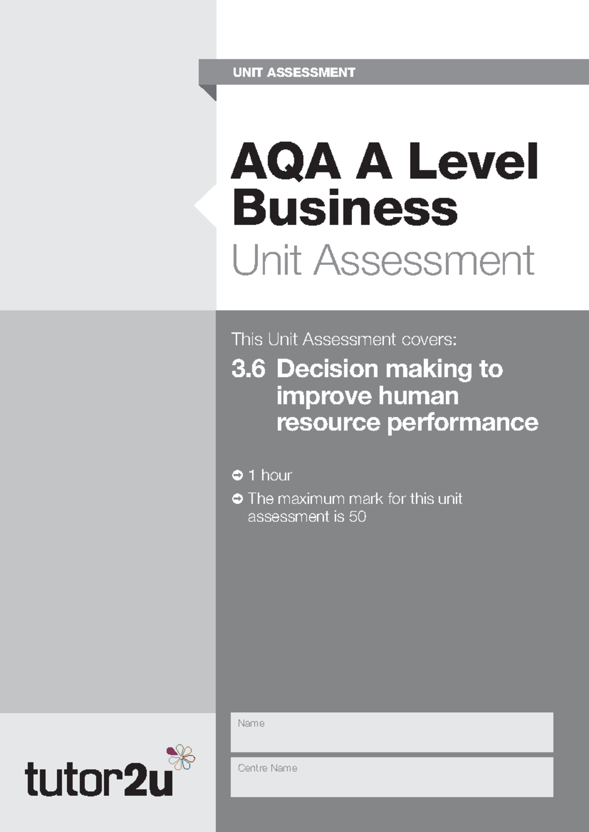AQA A Level Business Unit Assessment: Practice on HR Decision Making ...