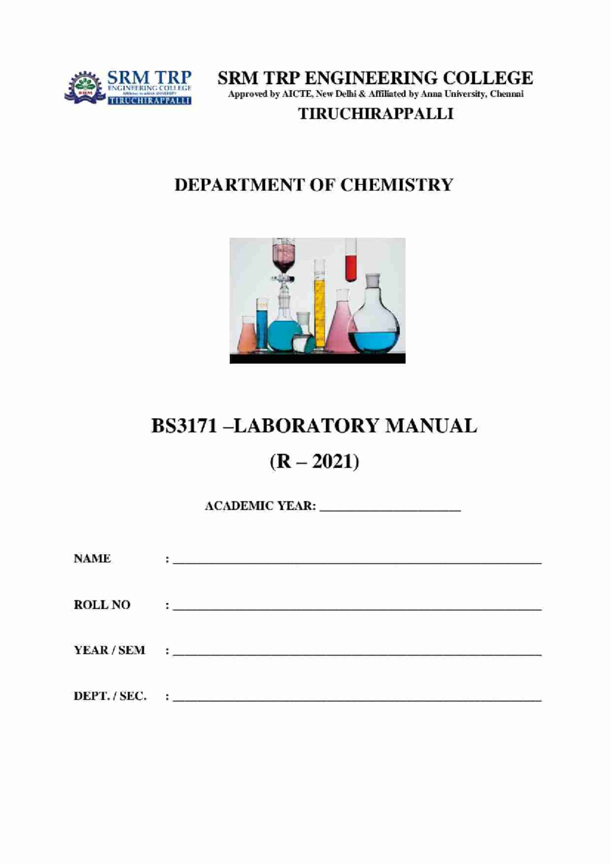 Lab Manual - Chemistry - SRM TRP SRM TRP ENGINEERING COLLEGE ...