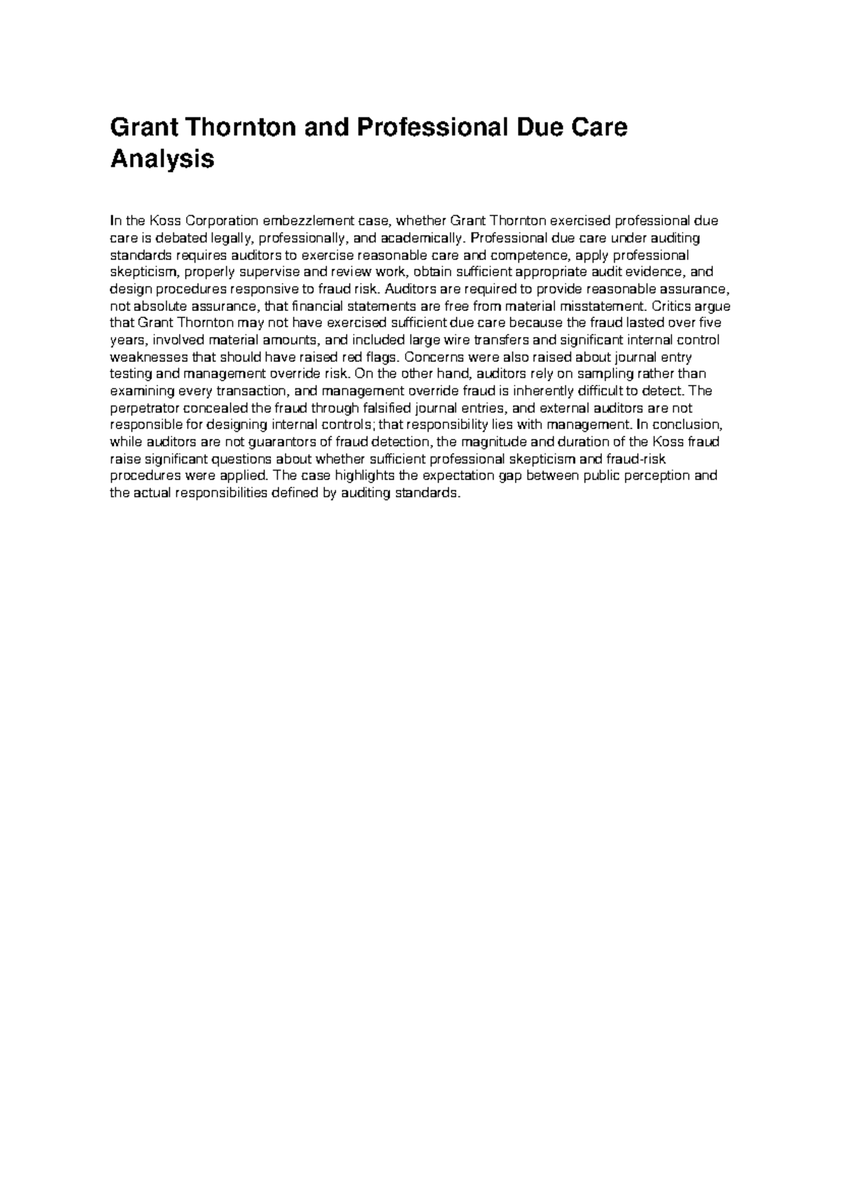 Grant Thornton's Professional Due Care in Koss Corp Embezzlement Case ...
