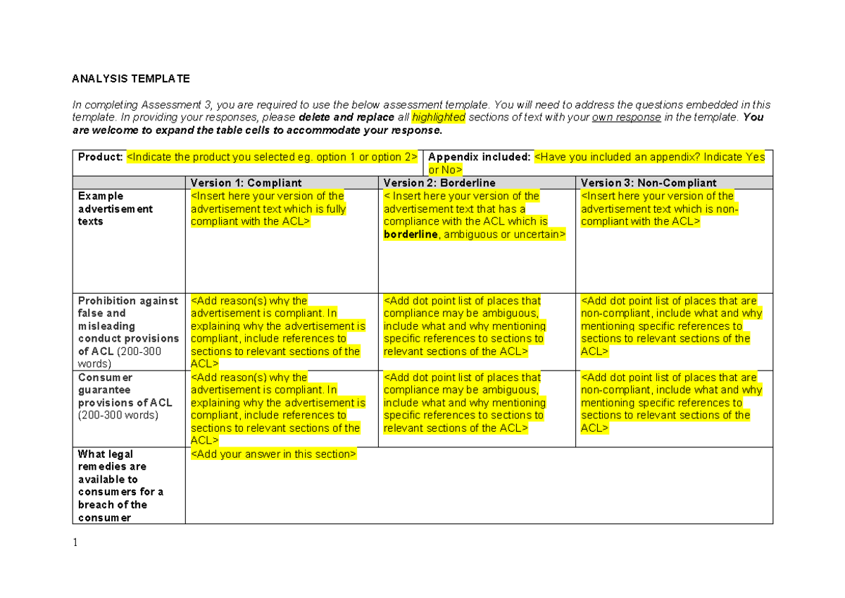 Assessment 3 Analysis Template - ANALYSIS TEMPLATE In completing ...