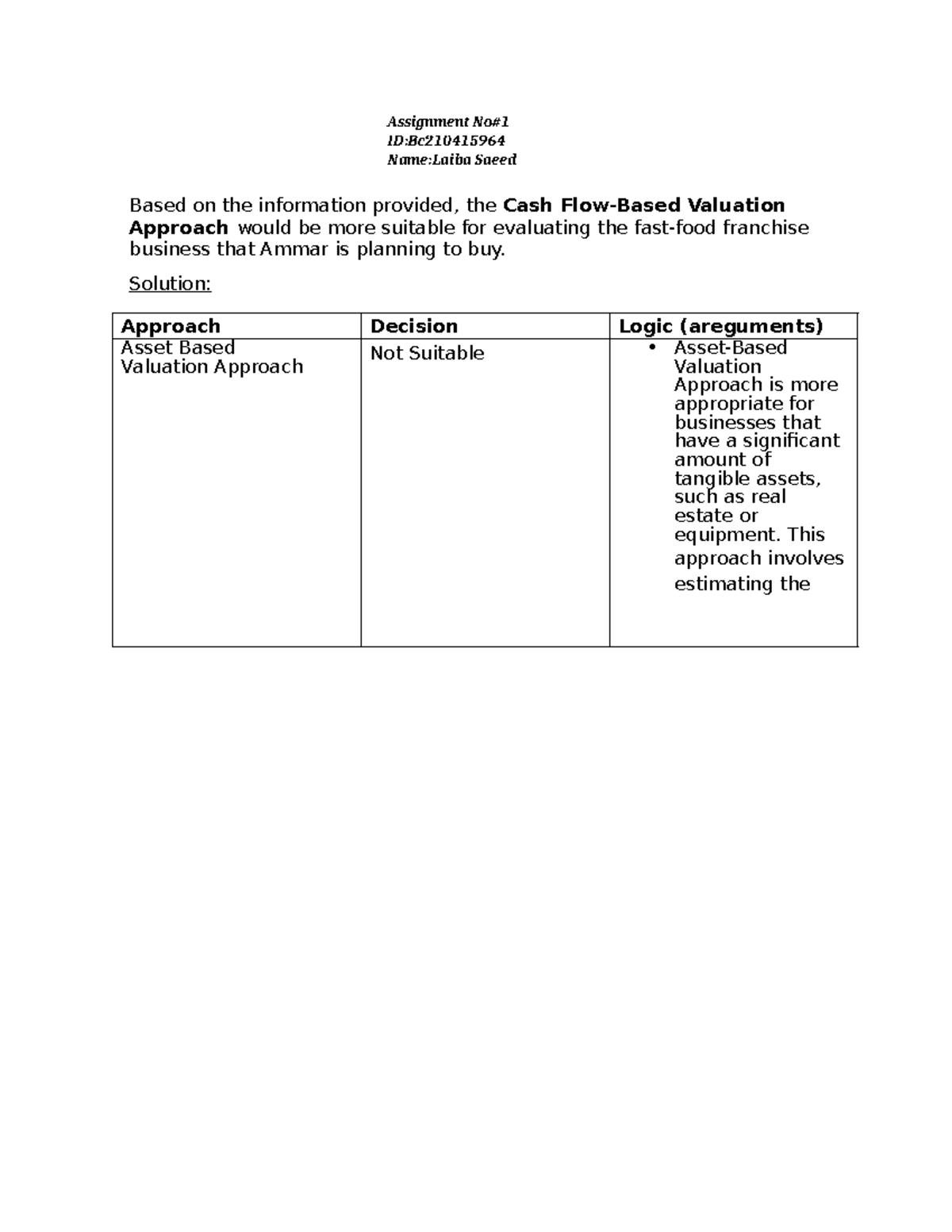 MGT602 Assignment 1: Cash Flow-Based Valuation for Franchise бизнес ...