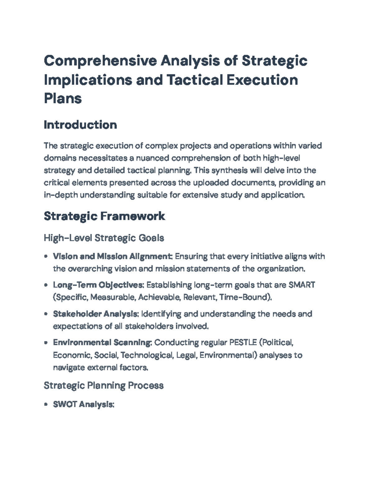 Strategic Planning and Tactical Execution Framework Overview ...