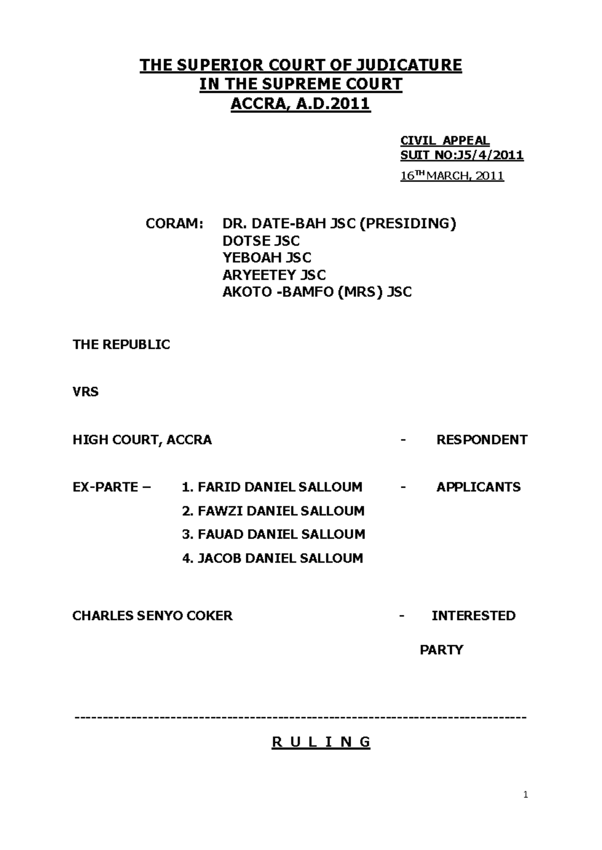 Republic v. High Court: Ex Parte Farid Daniel Salloum & Others (2011 ...