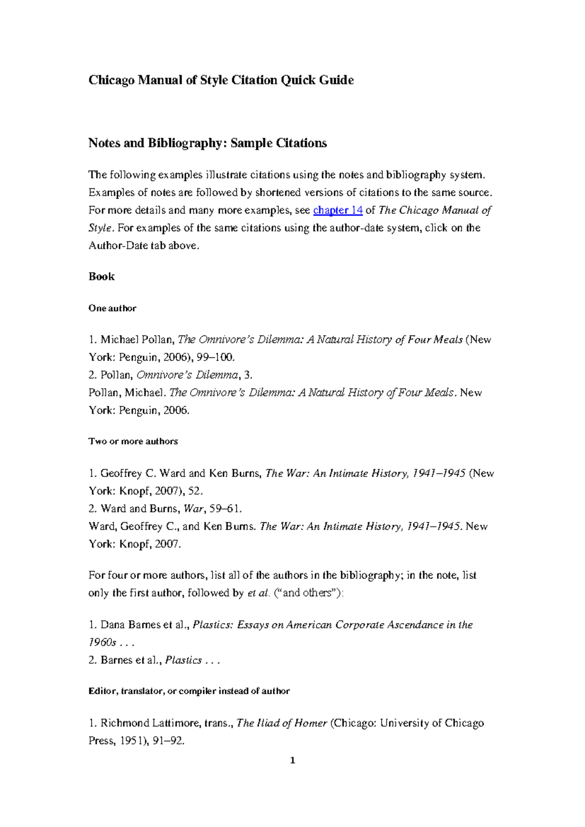 Chicago Manual of Style Citation Quick Guide: Notes & Bibliography ...