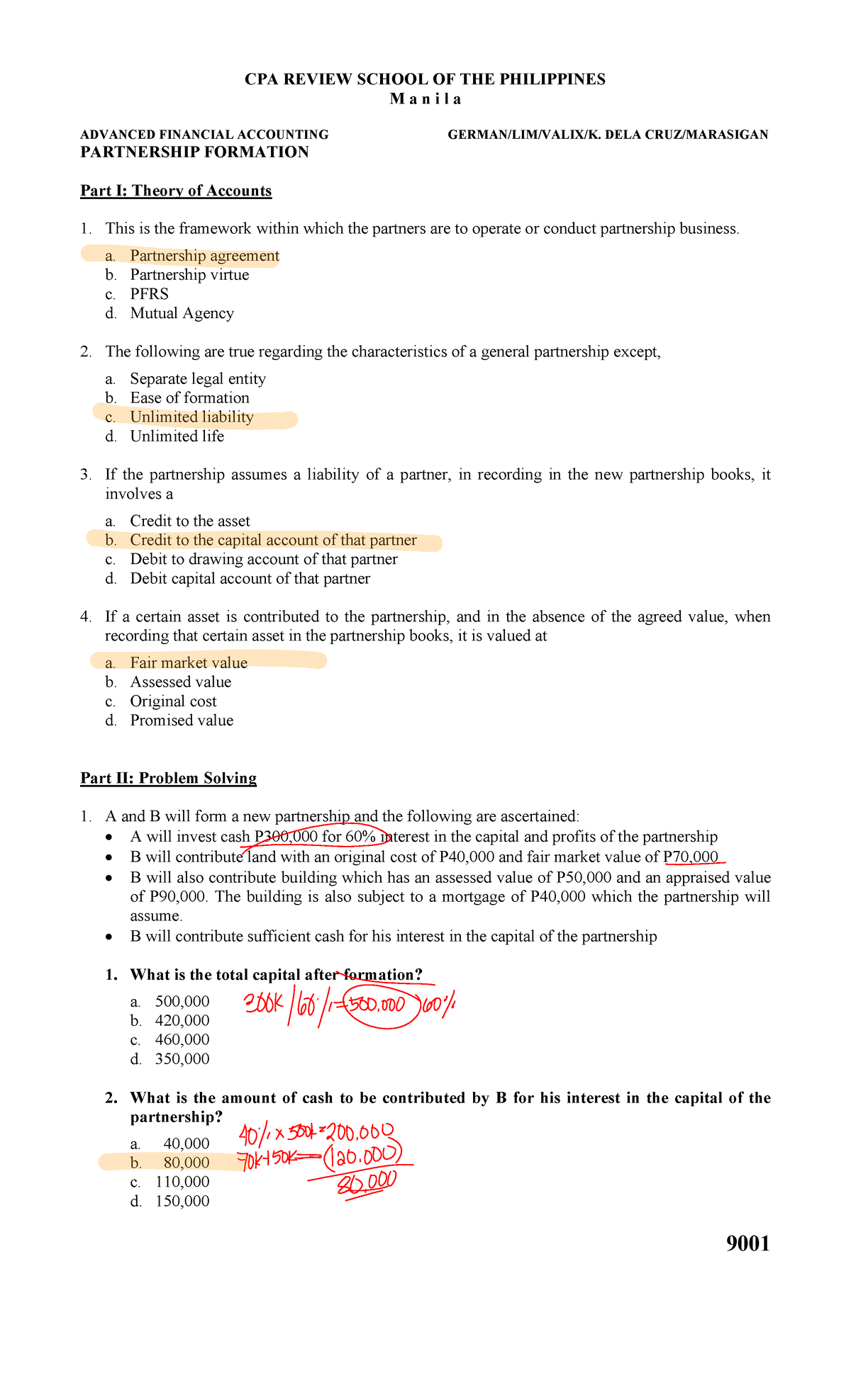 CPA 9001: Advanced Financial Accounting - Partnership Formation Notes ...