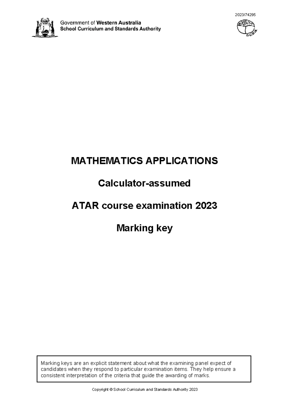MATHEMATICS APPLICATIONS ATAR 2023 Exam Marking Key - Studocu