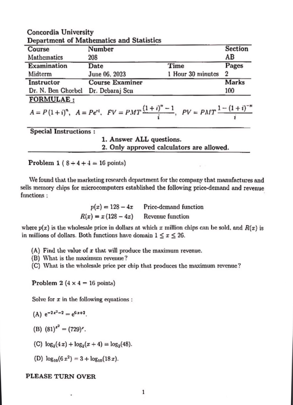 Math 209 Midterm Exam Fall 2023 - Limits and Derivatives - Studocu