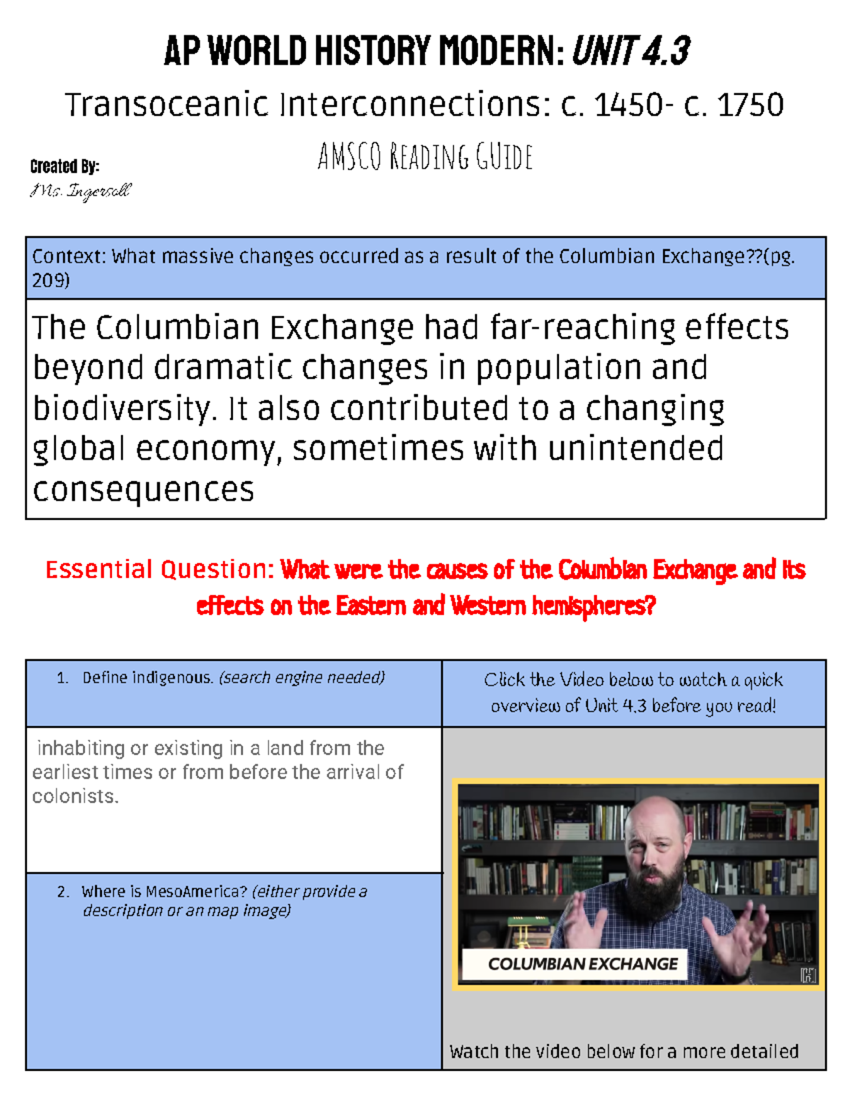 Raul Pina - Copy of APWH 4.3 Amsco Reading Guide - AP World History ...