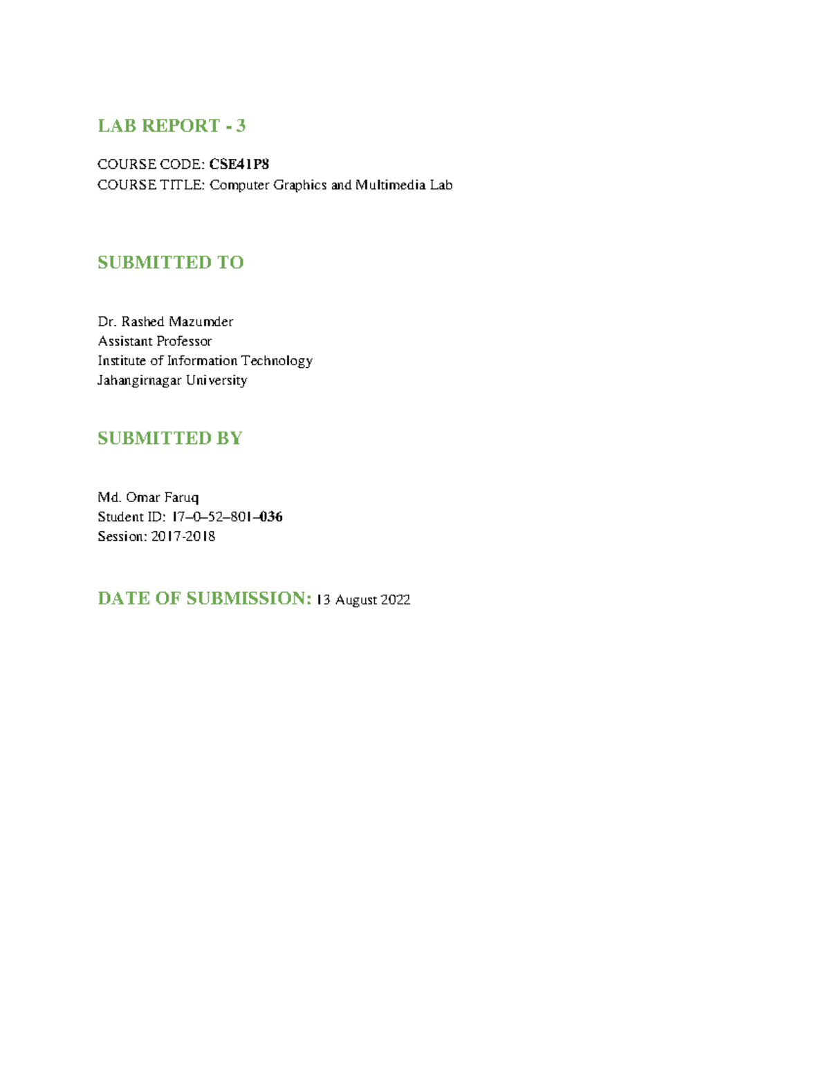 ID-036-Lab-Report-3 - AI_Home work - LAB REPORT - 3 COURSE CODE: CSE41P ...