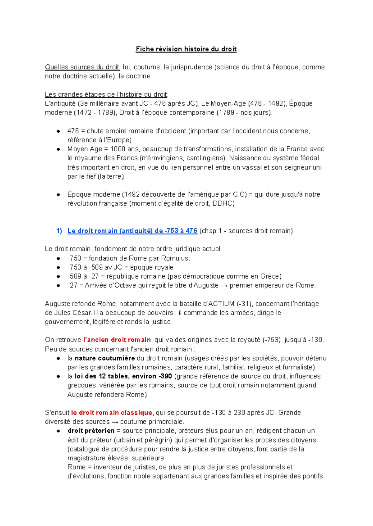 Fiches de Révision: Histoire du Droit - Cours 2023 - Studocu