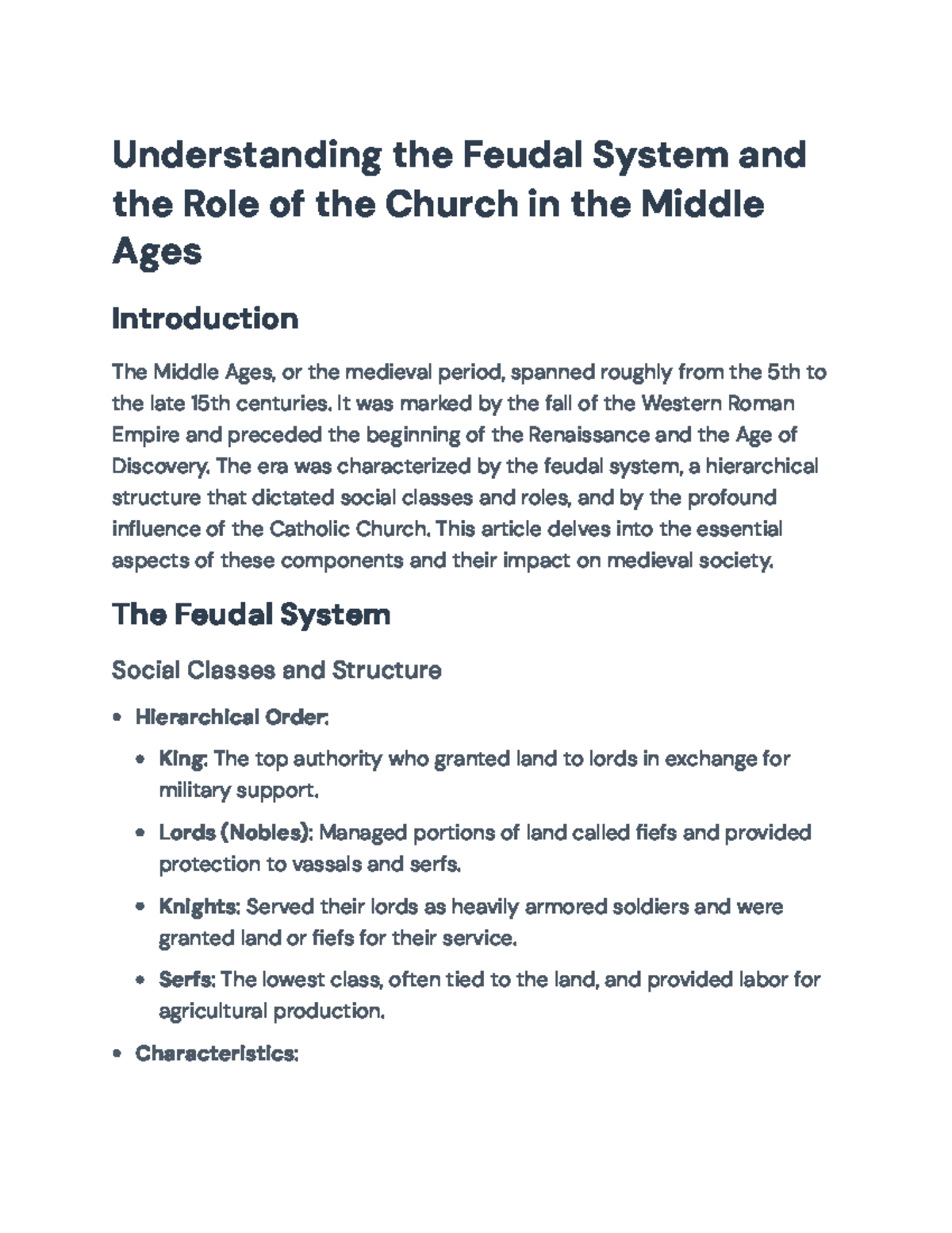 Feudal System and Church Influence in the Middle Ages (History 101 ...
