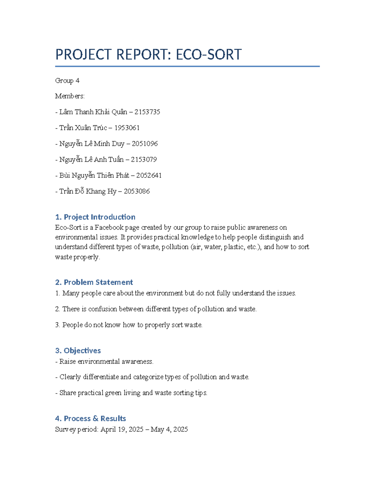 Eco Sort Project Report: Group 4 Environmental Awareness Initiative ...