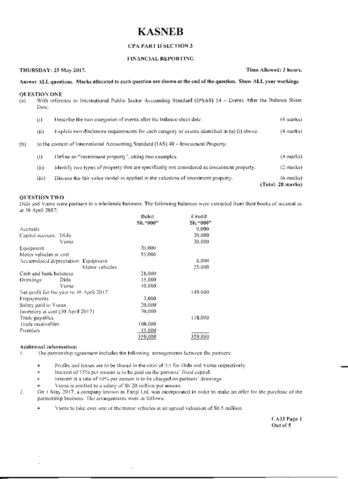 KASNEB CPA Part II Sec 3: Financial Reporting Exam - May 2017 - Studocu