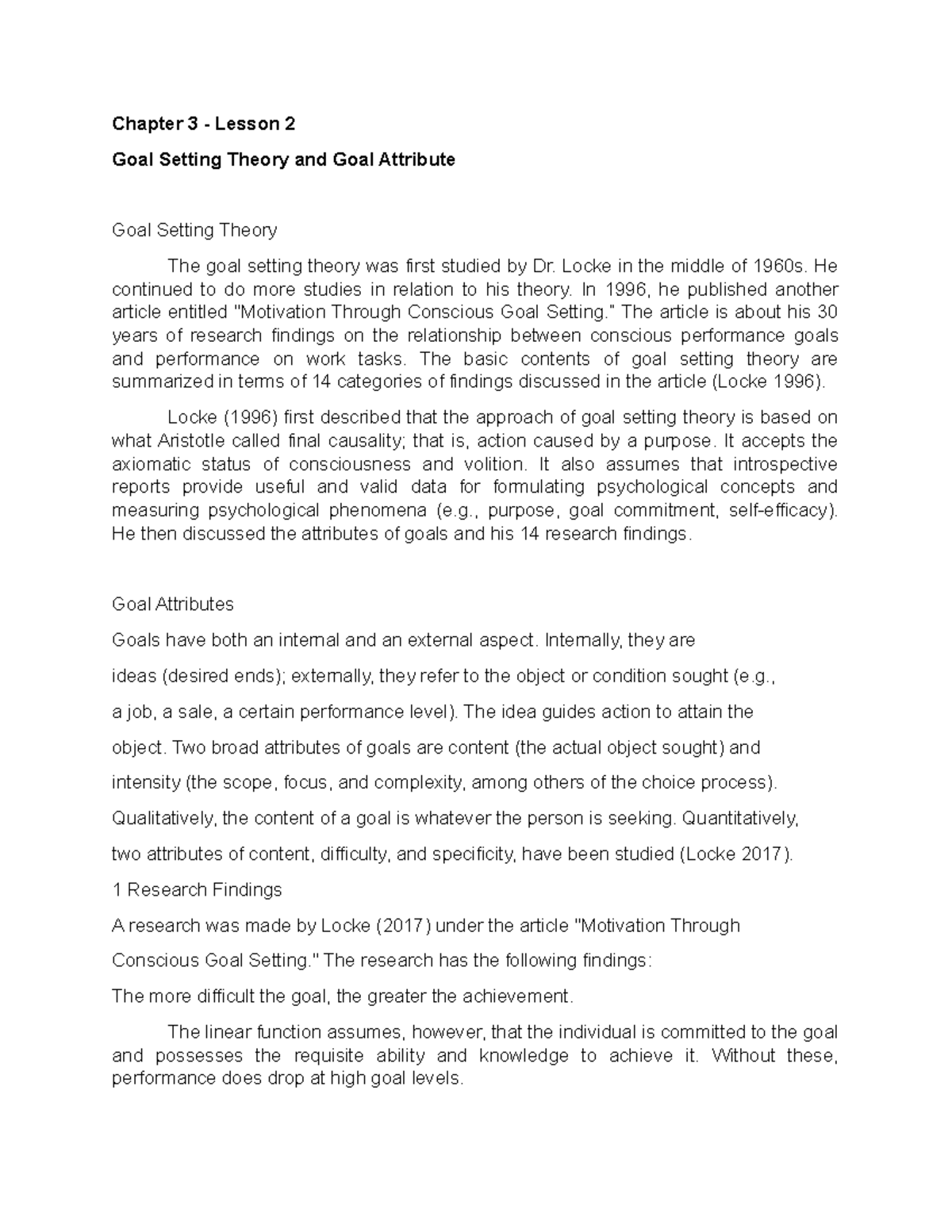 Chapter 3 - Lesson 2: Goal Setting Theory & Attributes Explained - Studocu