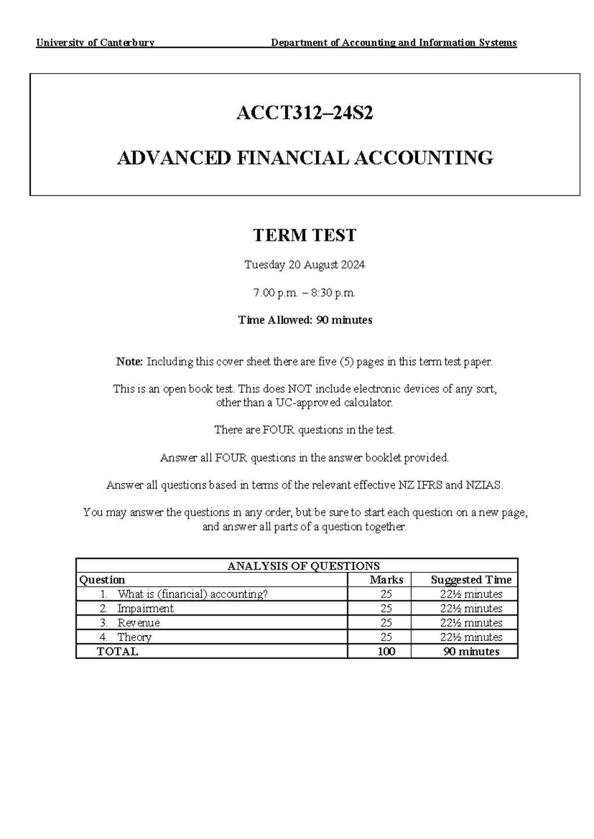 ACCT312-24S2 Advanced Financial Accounting Term Test Guide - Studocu