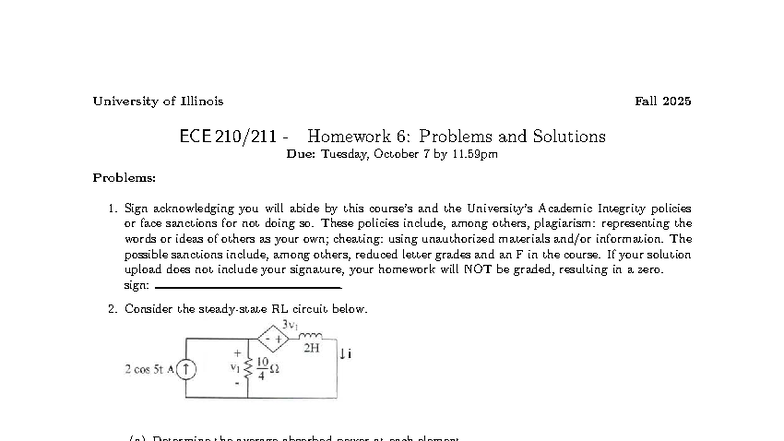 University of Illinois ECE210 Fall 2025 Homework 6 Solutions - Studocu