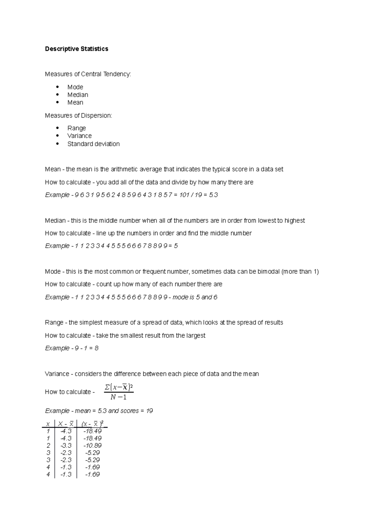 Descriptive Stats Overview: Measures of Central Tendency & Dispersion ...