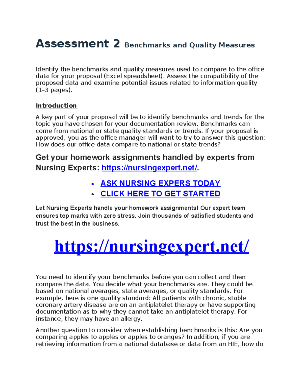 Assessment 2: Benchmarks & Quality Measures Compatibility Analysis ...