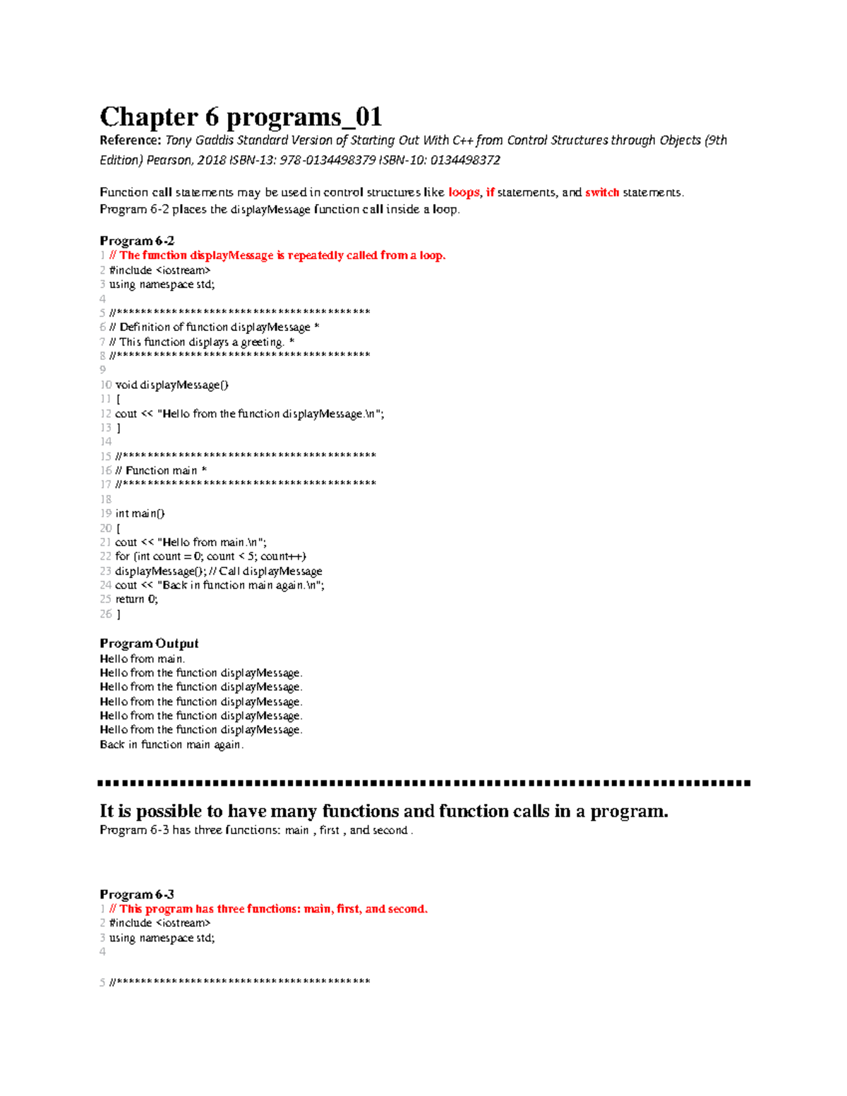 Chapter 6 Programs_01: Function Calls in Control Structures - Studocu