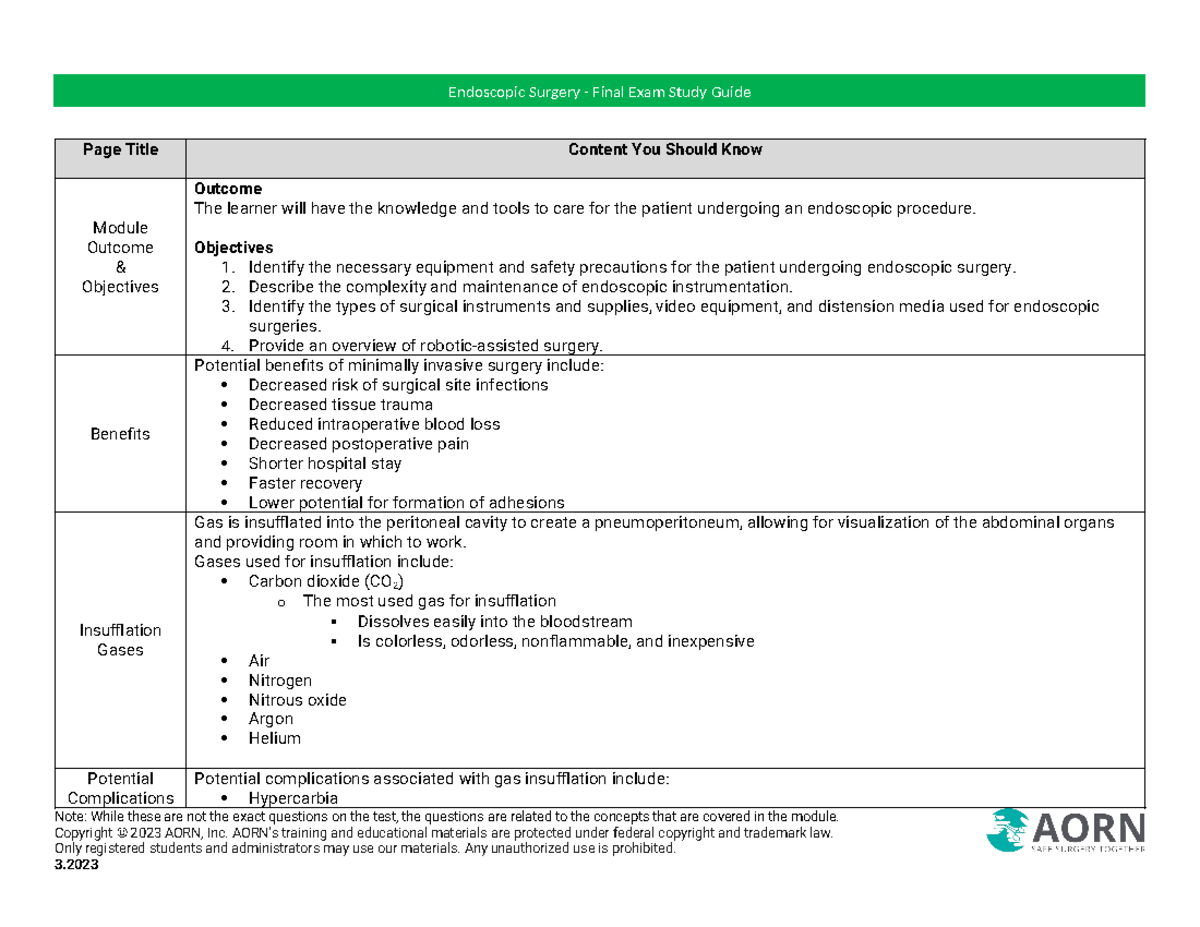 Study Guide Endoscopic Surgery - Page Title Content You Should Know ...