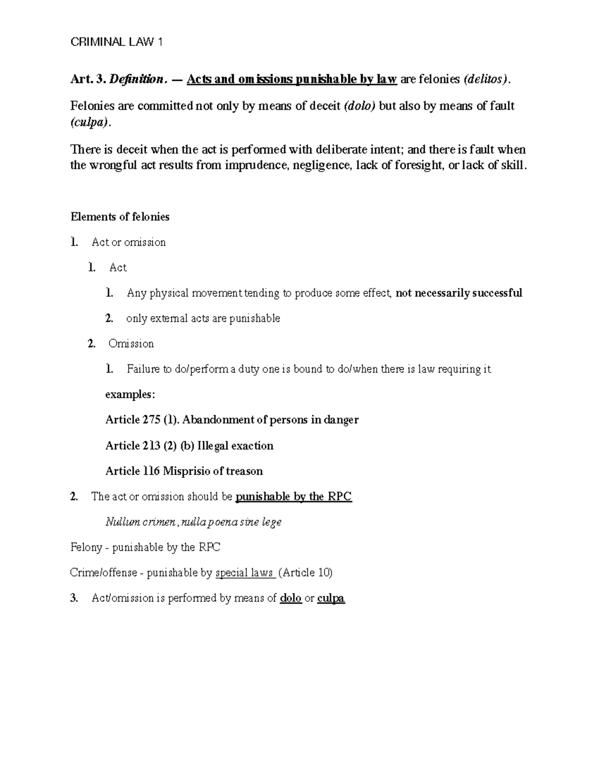Notes in RPC-Art 3 - Art. 3. Definition. — Acts and omissions ...