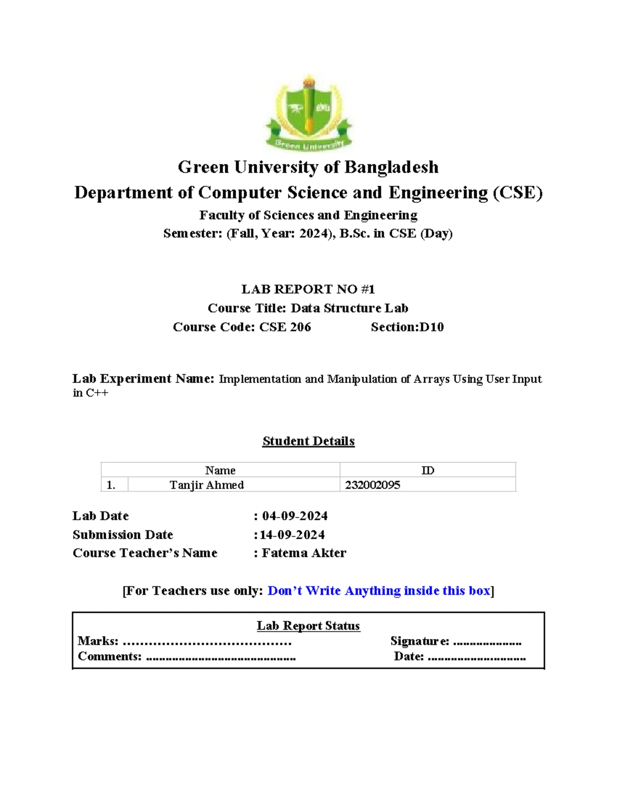 Lab Report CSE 106-04: Infix to Postfix Conversion Using Stacks - Studocu