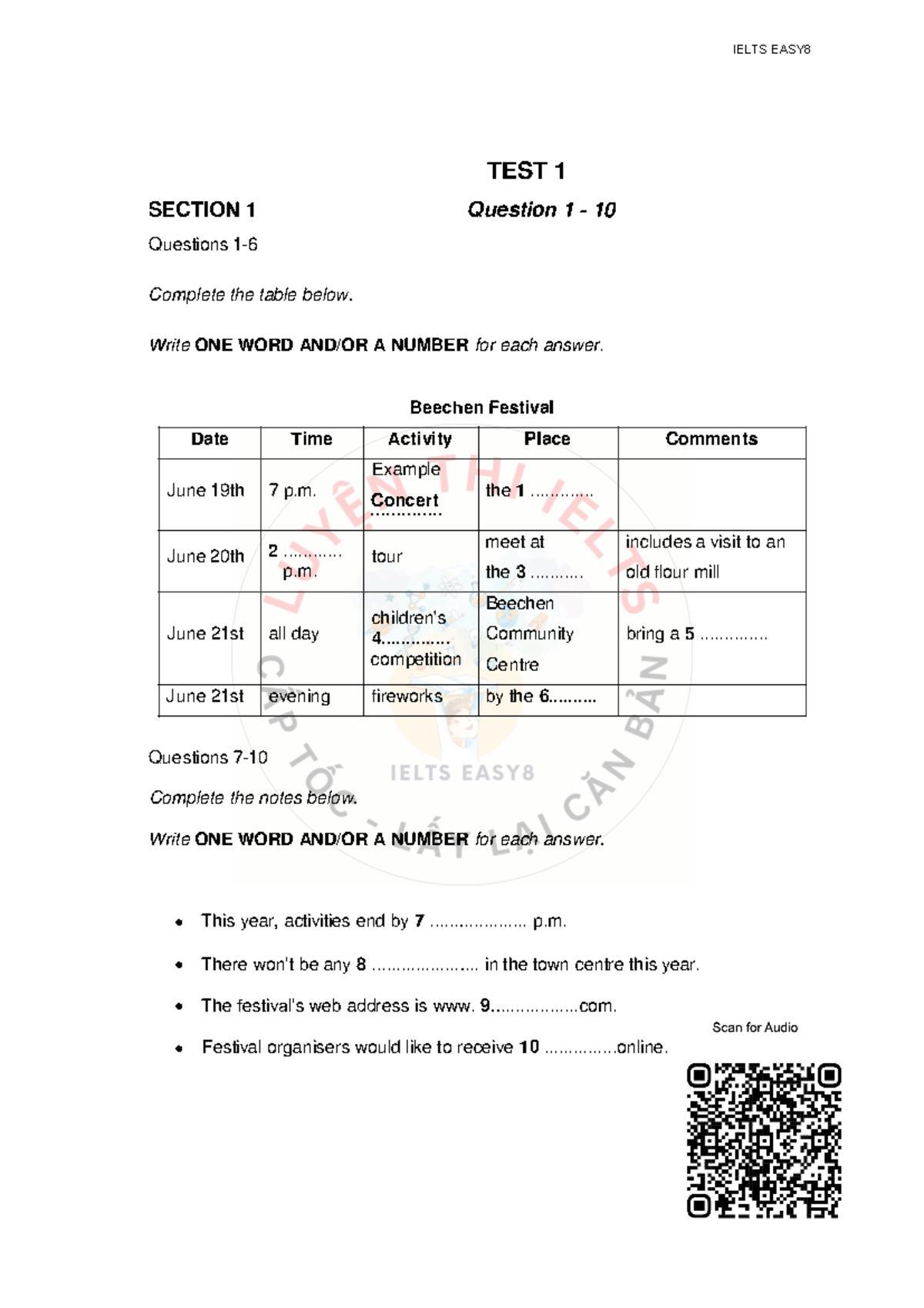 Test 1 - Listening Comprehension and Reading Passage Analysis - Studocu