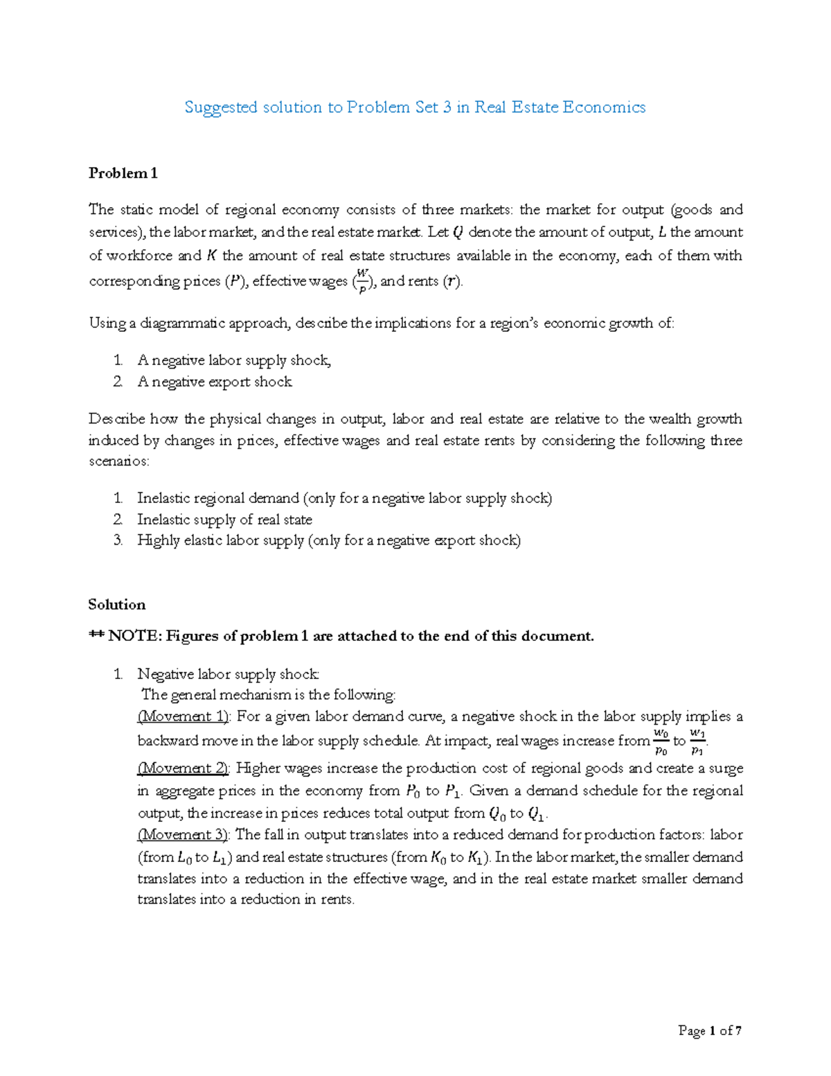 Problem Set 3 Solutions in Real Estate Economics (REE 301) - Studocu
