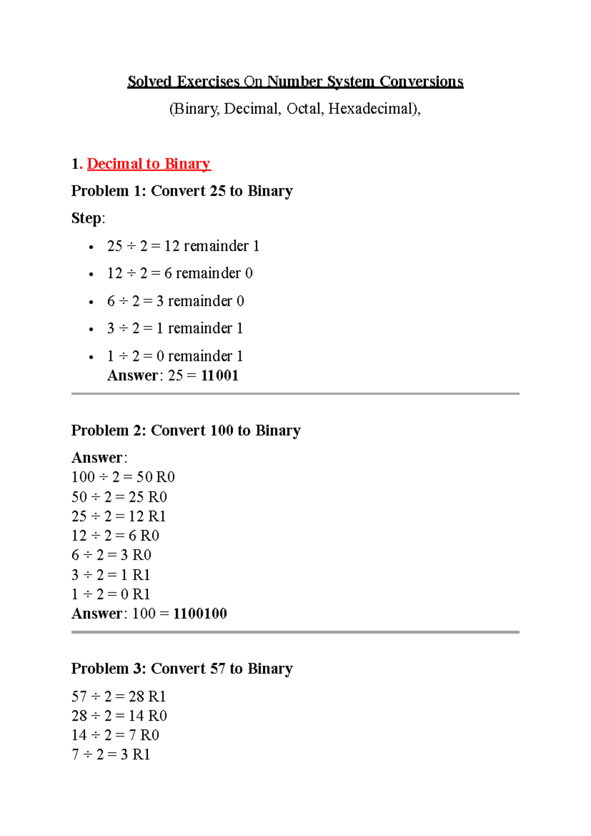 11. Solved Exercises on Number System Conversions (Binary, Decimal ...