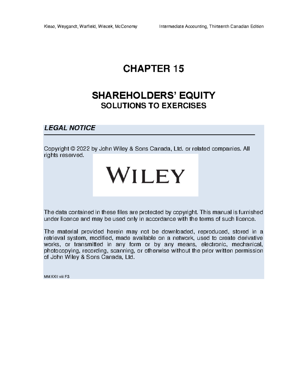 Intermediate Accounting F3: Chapter 15 Equity Solutions to Exercises ...
