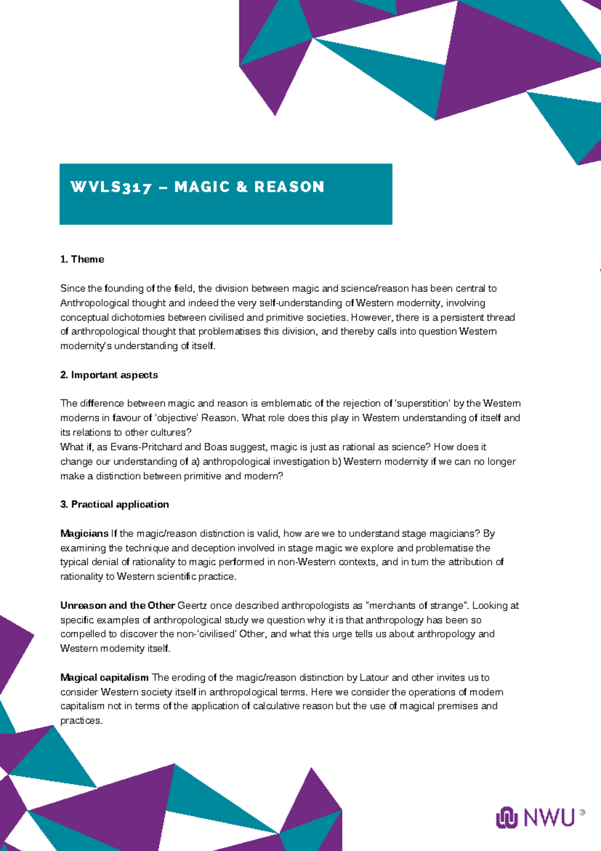Midterm Exam Review Notes for Course XYZ 101 - WVLS317 – MAGIC & REASON ...