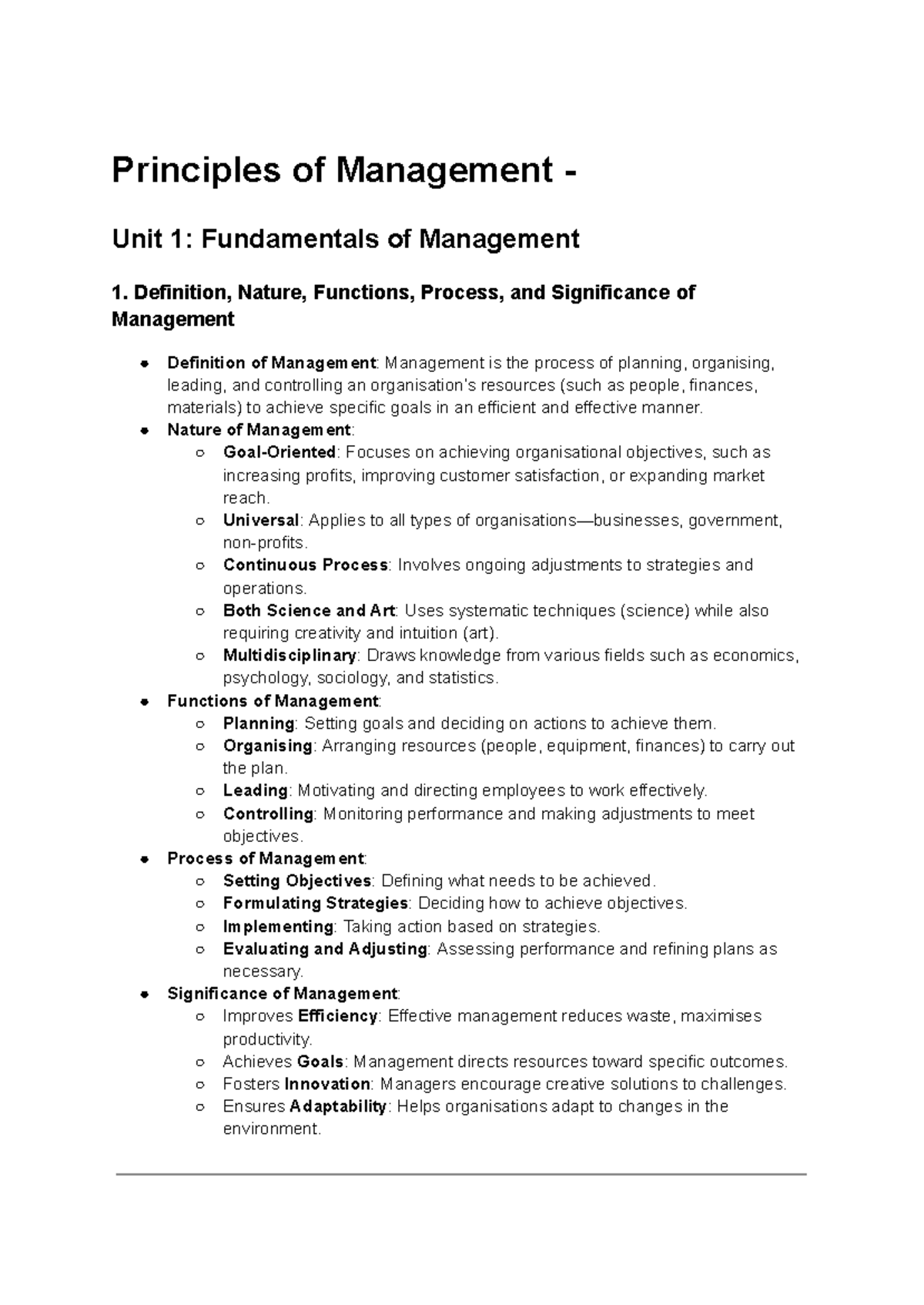 Principles of Management (MGMT 101): Comprehensive Study Guide - Studocu