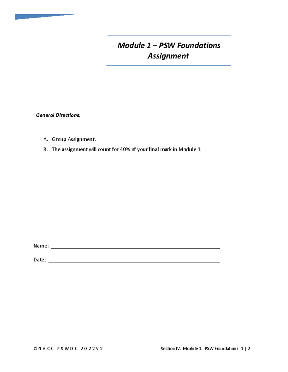 Module 1 PSW Foundations Group Assignment Guidelines - Studocu