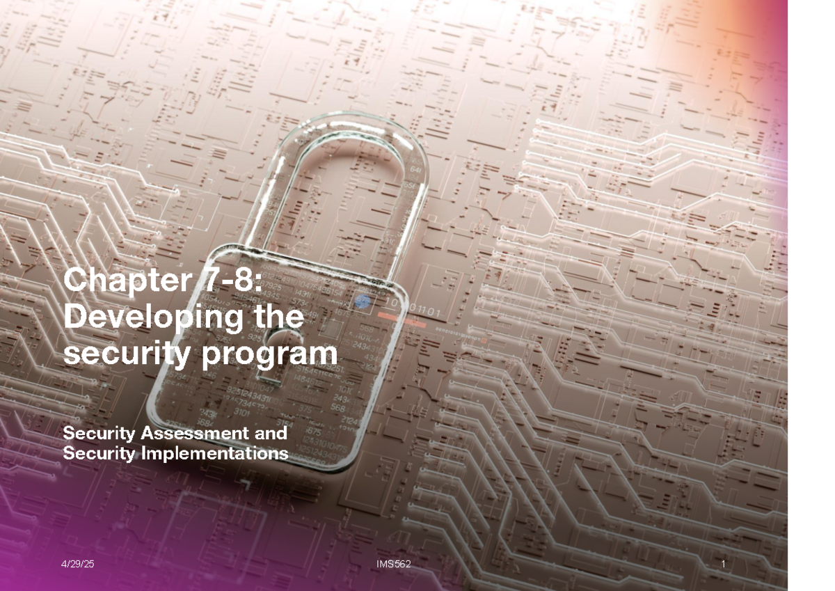 IMS562 Chapter 7-8: Developing Security Programs - Studocu