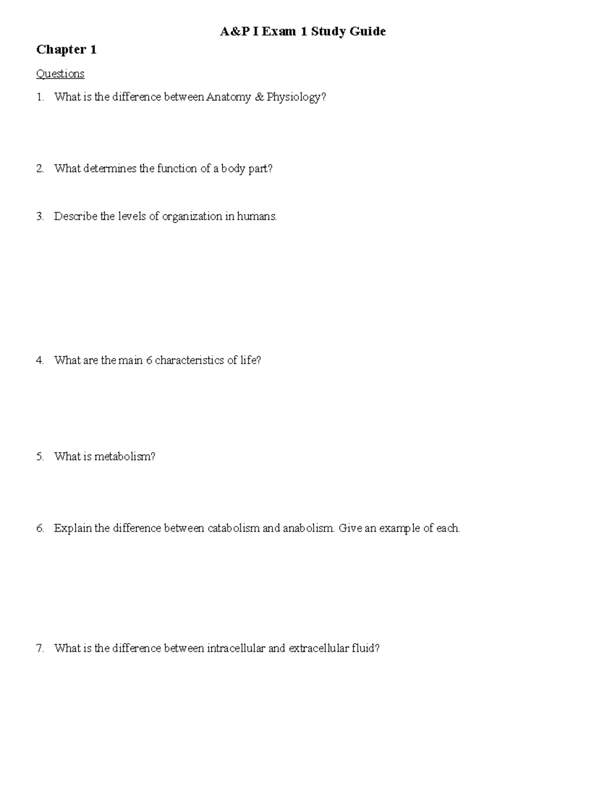 A&P I Exam 1 Study Guide: Anatomy & Physiology Basics and Concepts ...