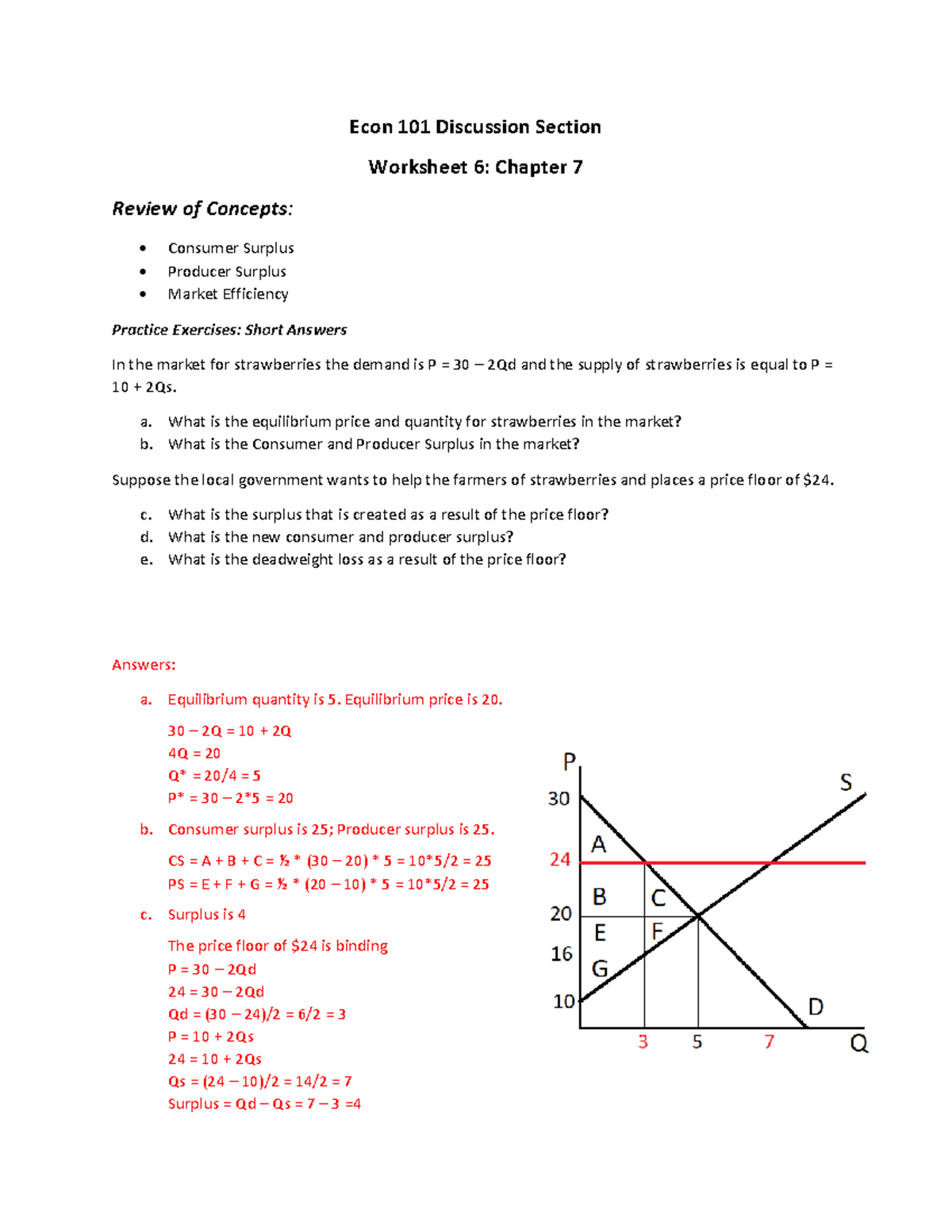 Econ 101 Discussion Worksheet Ch 7: Concepts & Solutions - Studocu