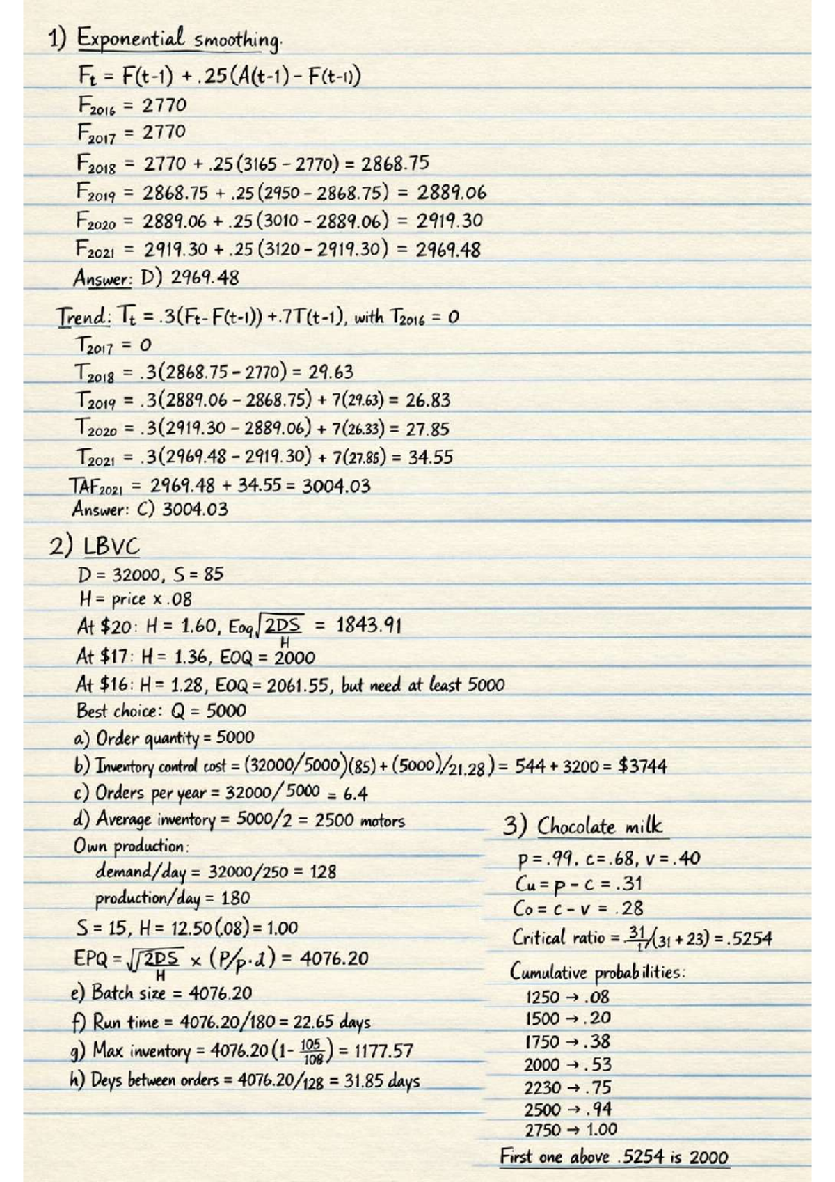 Homework Set D: Exponential Smoothing & Inventory Analysis - Studocu