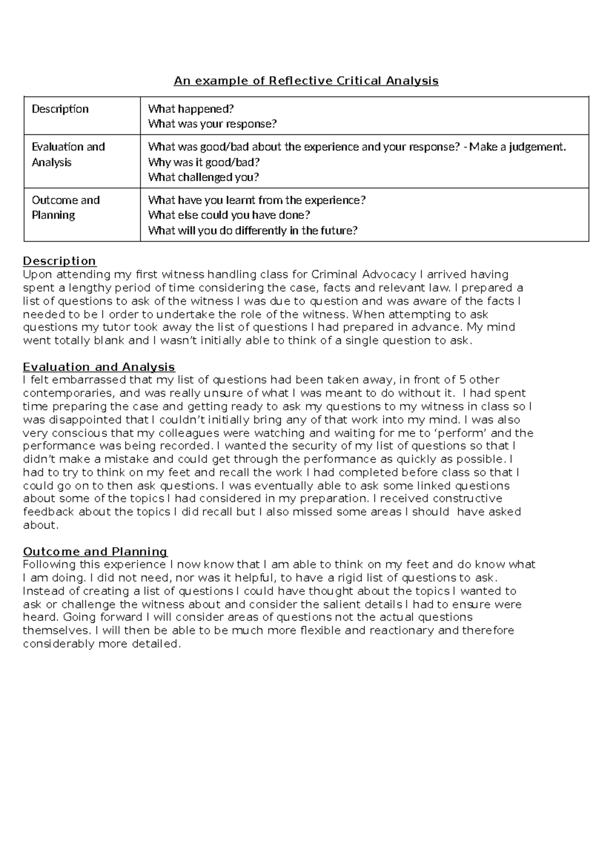 Reflective Critical Analysis: Insights from Criminal Advocacy Class ...