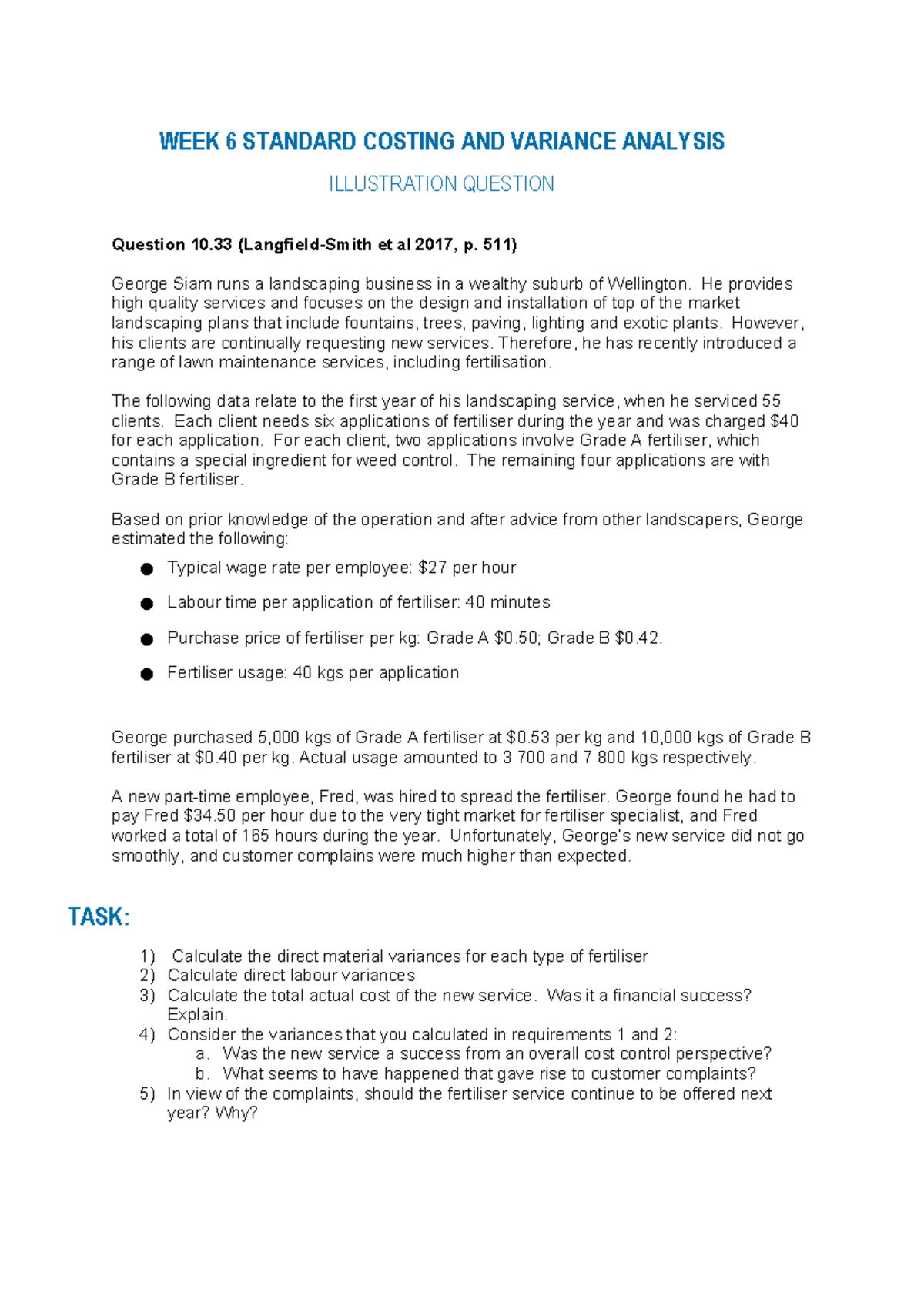 WEEK 6 ACC 201 STANDARD COSTING & VARIANCE ANALYSIS ILLUSTRATION - Studocu
