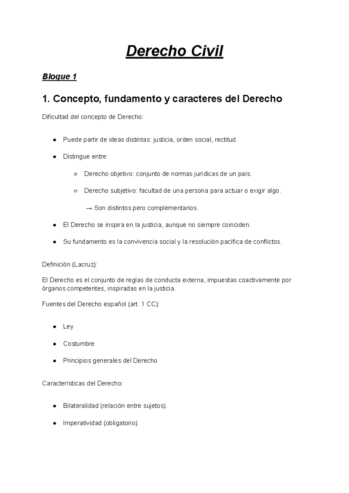 Derecho Civil Bloque 1: Conceptos y Fundamentos Esenciales - Studocu