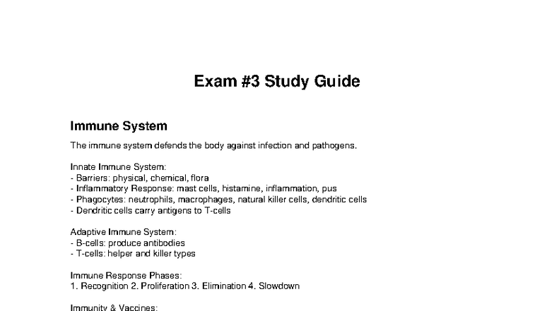 Exam 3 Study Guide: Immune System, Cardiovascular Health & STIs - Studocu